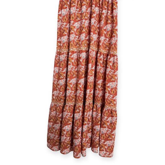Max Studio Burnt Orange Floral Ruffled Tiered Smocked Maxi Dress Women's Size XL - Picture 4 of 11